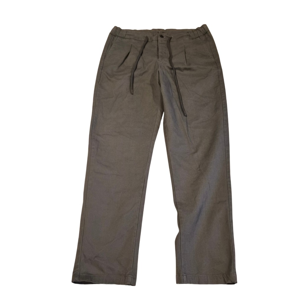 ESNTLS Mens Drawstring Chino Pants Olive Green Pleated Straight Leg Size S